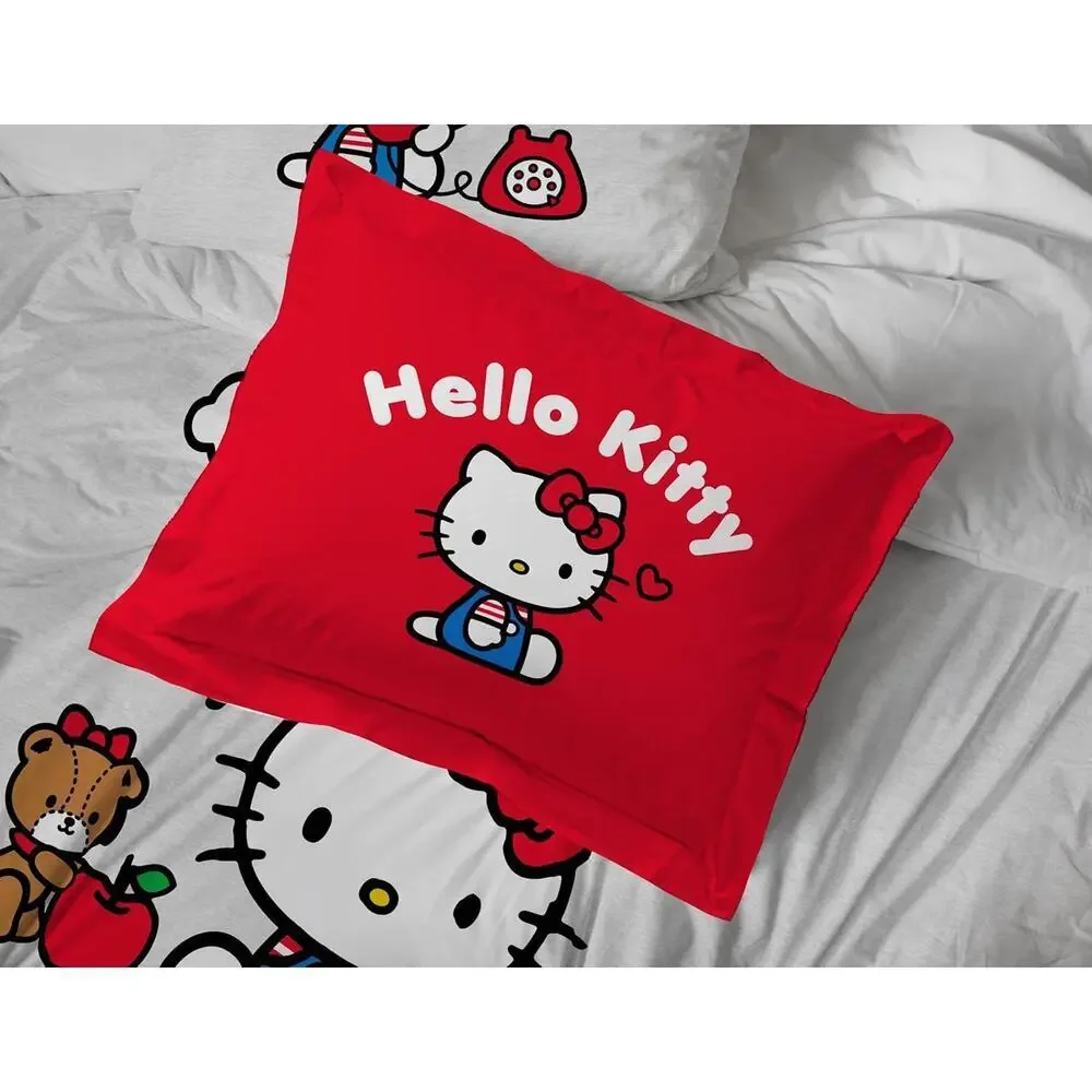 NEW Franco Sanrio Hello Kitty 5 Pc Twin Bedding Comforter & Sheet Set Gray Red